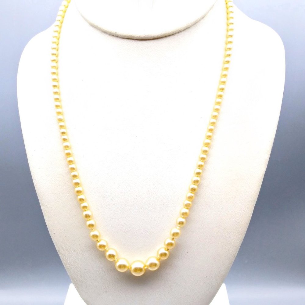 Lustrous Knotted Glass Pearl Graduated Strand, Vintage Off White Necklace
